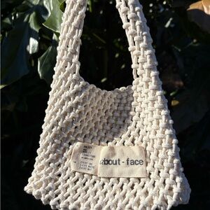 About Face Limited Edition Halsey Knit Macrame Crocheted Tote Bag Cream Spring